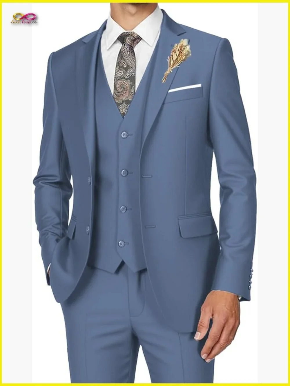 Slim Fit Three Piece Suit Set Classic Elegant Business Formal Wear Tuxedo